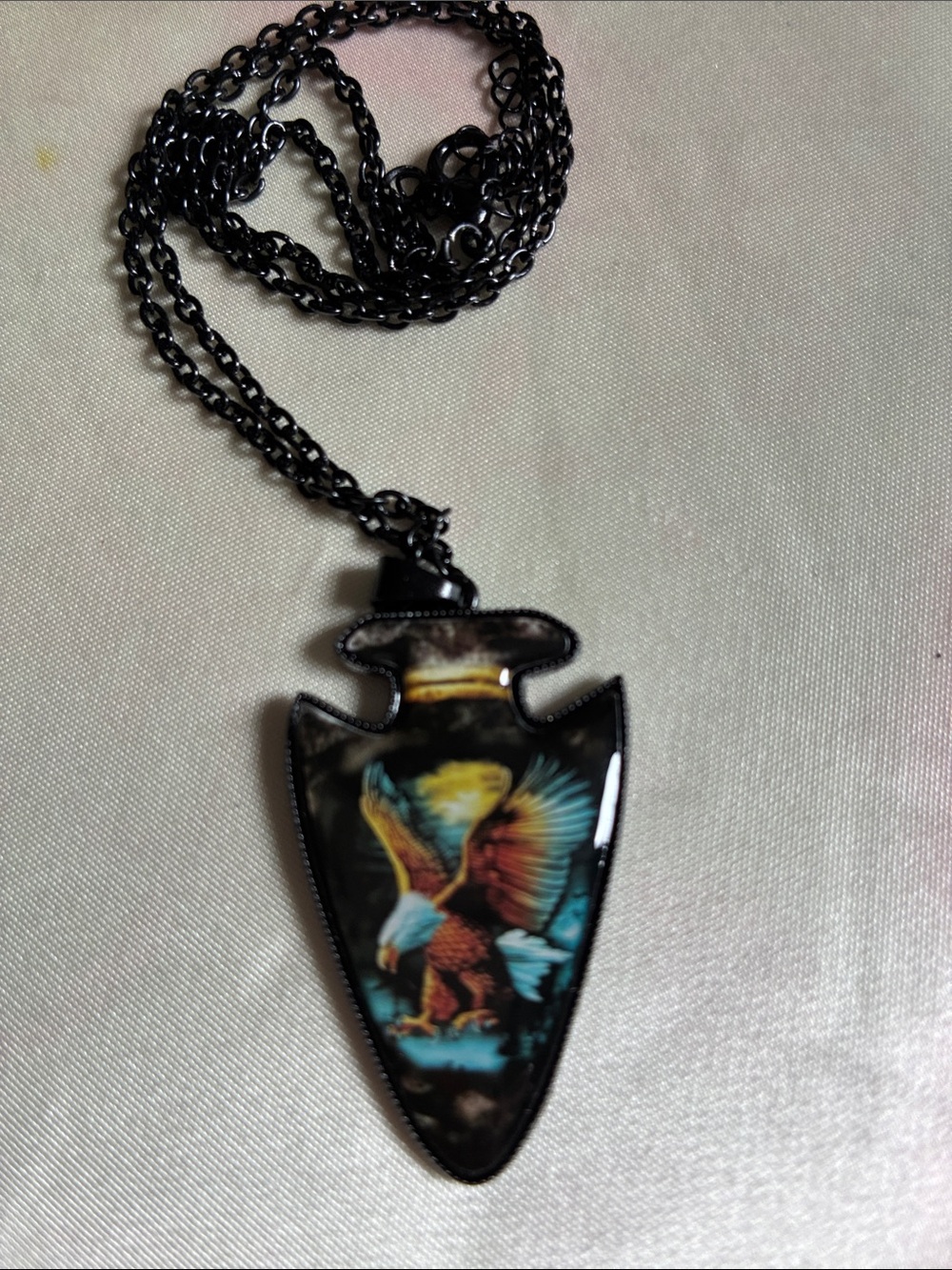 Black Arrowhead Pendant Necklace with Colorful Eagle Design